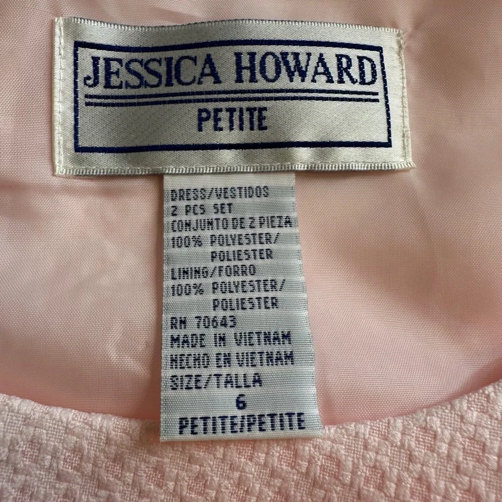 Jessica Howard Petite Pink 2 Piece Dress Jacket Set Size 6P Career Church READ